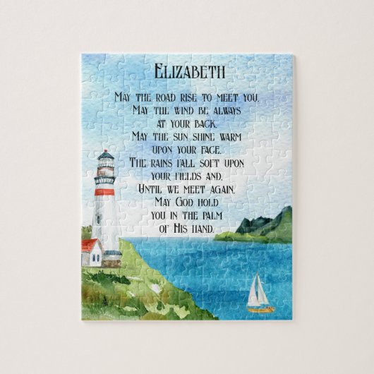 Oude Iers Zee met zinnend gedicht weggaan Gift Nam Legpuzzel (Verticaal)