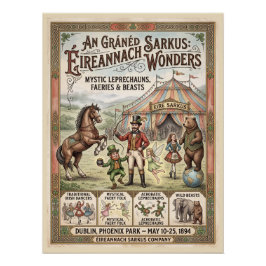 Oude Ierse Circusposter - Mystieke Leprechauns & Perfect Poster