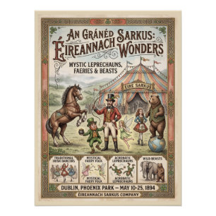Oude Ierse Circusposter - Mystieke Leprechauns & Perfect Poster