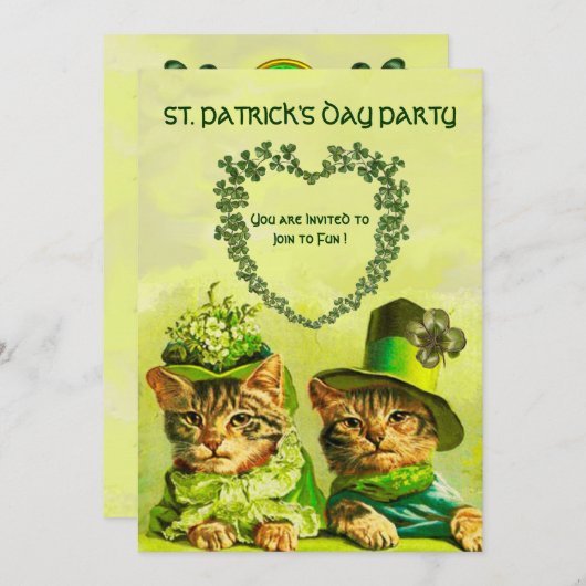 OUDE IERSE KATTEN, ST.PATRICKSDAAG PARTY KAART (Voorkant / Achterkant)