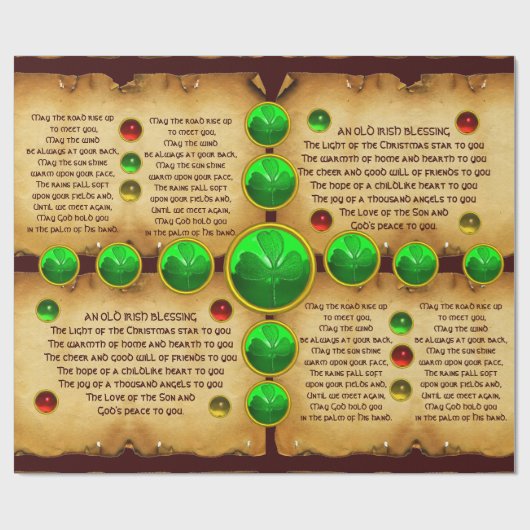 Oude Ierse Kerstmis Zegen Perkament, Shamrocks Cadeaupapier (Vlak)