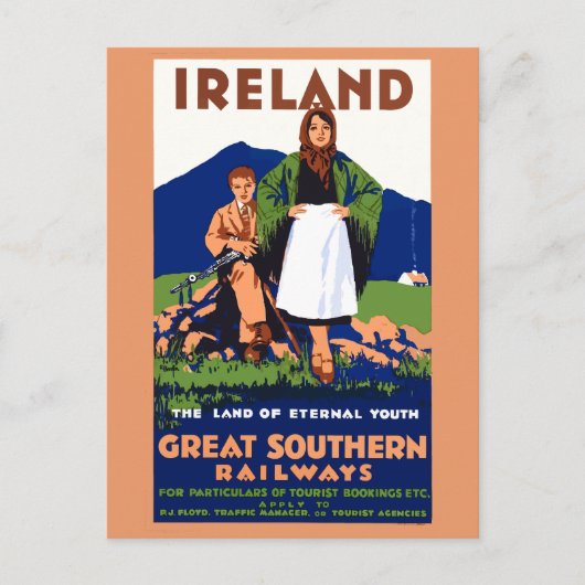 Oude Ierse Reisposter Briefkaart (Voorkant)