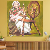 Oude Ierse vrouw die in een draaiend wiel zit Canvas Afdruk (Insitu (Woonkamer))