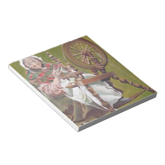 Oude Ierse vrouw die in een draaiend wiel zit Notitieblok (Schuin)