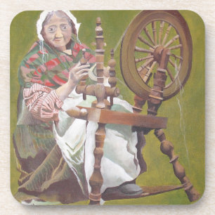 Oude Ierse vrouw die in een draaiend wiel zit Onderzetter