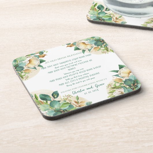 Oude Ierse Zegen op Goudstof en Rozen Bier Onderzetter (Linkerzijde)