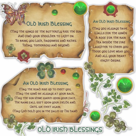 Oude Ierse zegeningen perkament shamrocks, vlinder Sticker (Voorkant)