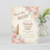 Oude ijscreatie, bloemen en ijshoorntje kaart (Staand voorkant)