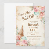 Oude ijscreatie, bloemen en ijshoorntje kaart (Voorkant / Achterkant)