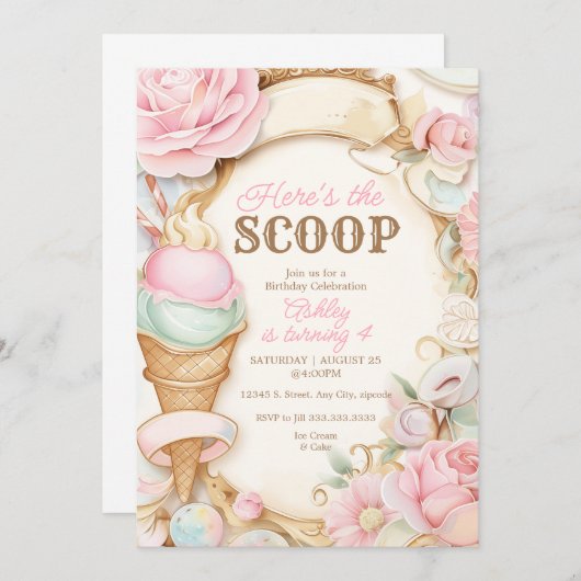 Oude ijsje pasteltint roze ijs kaart (Voorkant / Achterkant)