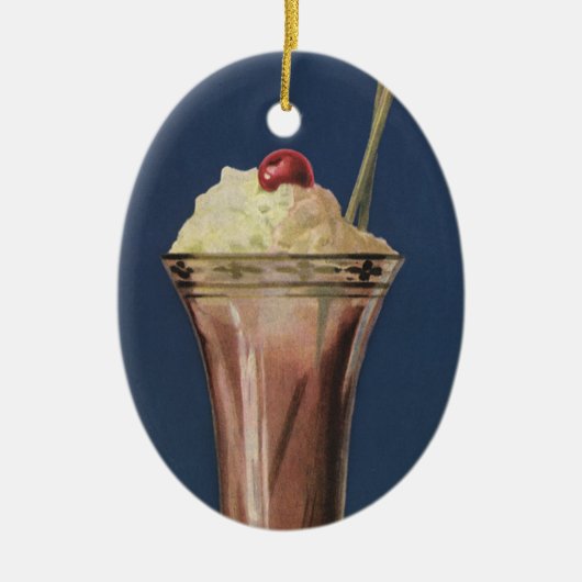 Oude ijsmilkshake, slagroom en kers keramisch ornament (Voorkant)