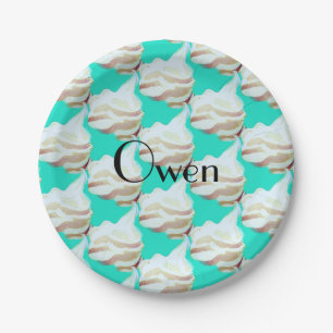 Oude ijssalon turquoise en wit papieren bordje