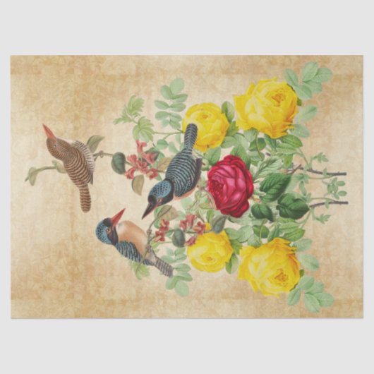 Oude IJsvogel Vogel en Rozen Tissuepapier (Voorkant)