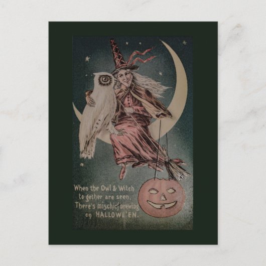 Oude illustratie van een grappige uil voor Hallowe Briefkaart (Voorkant)