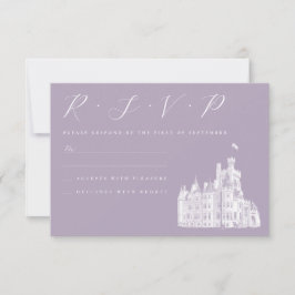 Oude Illustratie van Kasteel Lavendel Bruiloft RSVP Kaartje