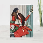 Oude illustratie van Kerstmis op de stoep Kaart (Voorkant)