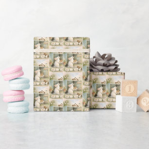 Oude illustratie van konijnen tuin Cottagecore Cadeaupapier