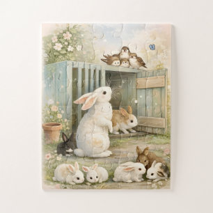 Oude illustratie van konijnen tuin Cottagecore Legpuzzel