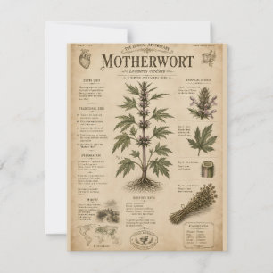 Oude illustratie van moederkruid botanische illust notitiekaartje