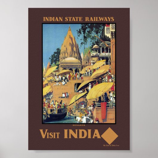 Oude India Reisposter Varanasi Ganges jaren 30 Poster (Voorkant)