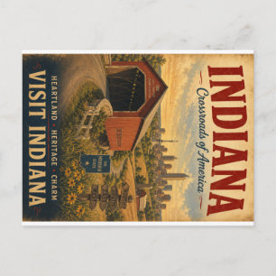 Oude Indiana Reisposter met Overdekte Brug Feestdagenkaart