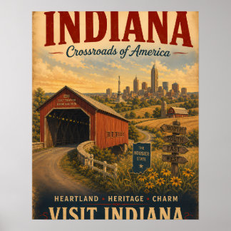 Oude Indiana-reisposter met overdekte brug Poster