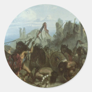 Oude Indianen, Bizonsdans door Karl Bodmer Ronde Sticker