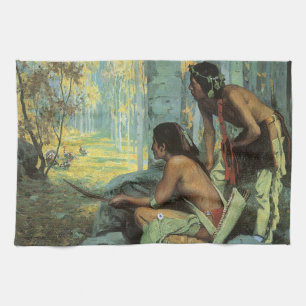 Oude Indianen, Taos Turkey Hunters van Couse Theedoek