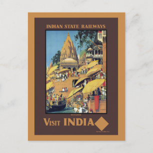 Oude Indiase Reisposter Varanasi Ganges Jaren 30 Briefkaart