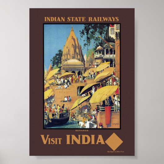 Oude Indiase Reisposter Varanasi Ganges Jaren 30 Poster (Voorkant)