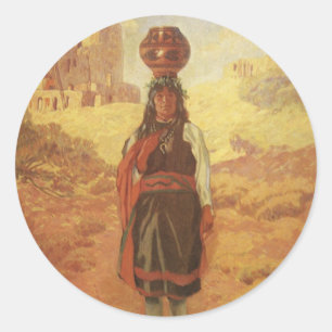 Oude Indiase Waterdrager door EW Rollins Ronde Sticker