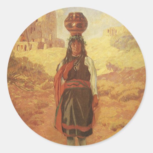 Oude Indiase Waterdrager door EW Rollins Ronde Sticker (Voorkant)