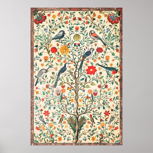 Oude Indische Bloemvogel Kunstprint Botanisch Poster (Voorkant)