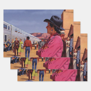 Oude inheemse Amerikaanse Indiaan bij een treinsta Inpakpapier Vel