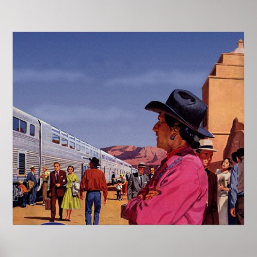 Oude inheemse Amerikaanse Indiaan op een treinstat Poster (Voorkant)