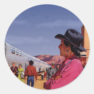 Oude inheemse Amerikaanse Indiaan op een treinstat Ronde Sticker