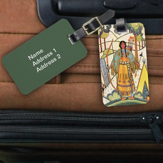 Oude inheemse Amerikaanse vrouw dorpsbos Bagagelabel