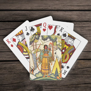 Oude inheemse Amerikaanse vrouw dorpsbos Pokerkaarten
