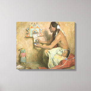 Oude inheemse Amerikanen, Hopi Katchina door Couse Canvas Afdruk