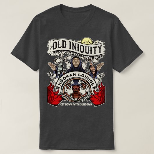 Oude Iniquity Hookah Lounge neer zonsondergang T-shirt (Design voorkant)