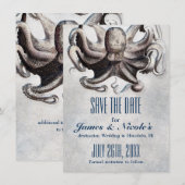 Oude inkt Octopus Trouw Save the Date Uitnodiging (Voorkant / Achterkant)