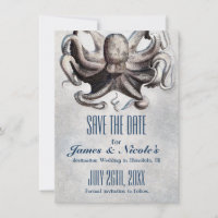 Oude inkt Octopus Trouw Save the Date Uitnodiging
