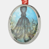 Oude inktvis Collage Metalen Ornament (Links)