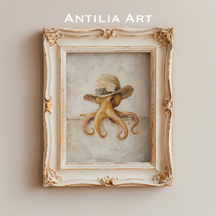 Oude Inktvis Schildering Landelijke Gril Mollusk Poster