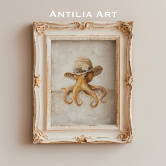 Oude Inktvis Schildering Landelijke Gril Mollusk Poster