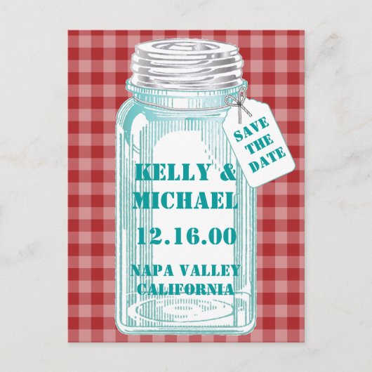 Oude Inmaakpot Rood Gingham Ontwerp Aankondigingskaart (Voorkant)