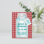 Oude Inmaakpot Rood Gingham Ontwerp Aankondigingskaart (Staand voorkant)