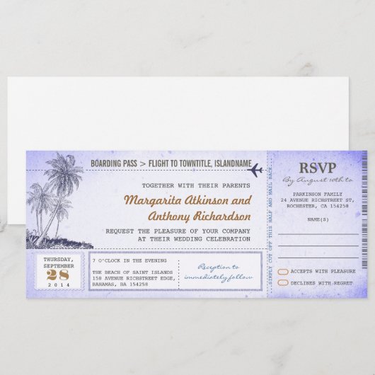 oude instapkaart vlucht bruiloft uitnodigingen met (Voorkant / Achterkant)