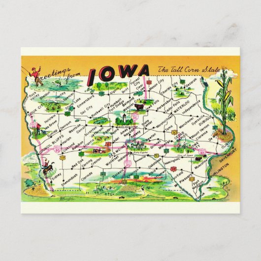 Oude Iowa ansichtkaart kaart (Voorkant)