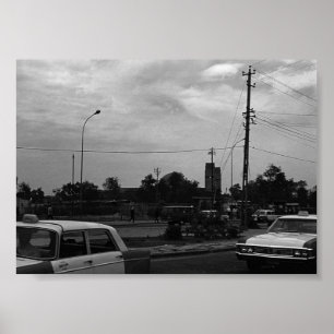 Oude Iraakse Bagdad straat taxi's Poster